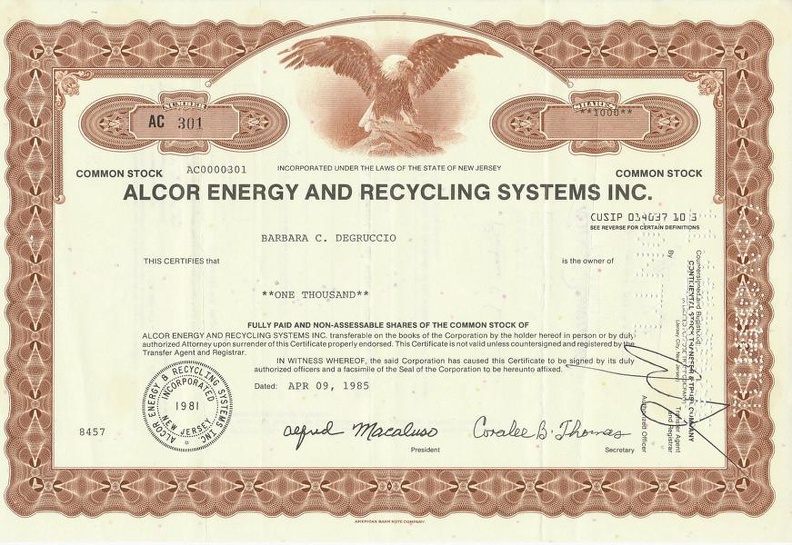 ALCOR ENERGY AND RECYCLING SYSTEMS INC. von 1985 Nr. AC 301.JPG