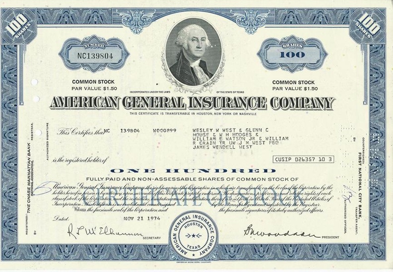 AMERICAN GENERAL INSURANCE COMPANY von1974 Nr. NC139804