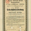 Teilschuldverschreibung  Siemens Elektrische Betriebe AG 4,5x 1000 Franken von 1908  Nr.14152