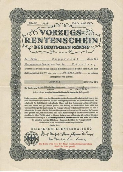 VORZUGS RENTENSCHEIN DES DEUTSCHEN REICHS von 1935  Nr.128017.JPG