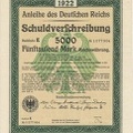 Anleihe des Deutschen Reichs Schuldverschreibung   5000 M von 1922  Nr1 077904