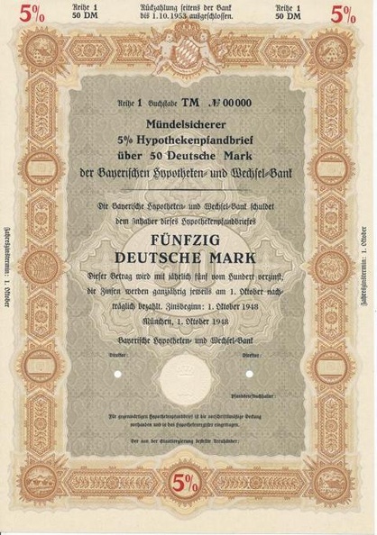 Hypothekenpfandbrief 5x Bay. Hypoth. und Wechsel-Bank von 1948  Nr.00 000.JPG