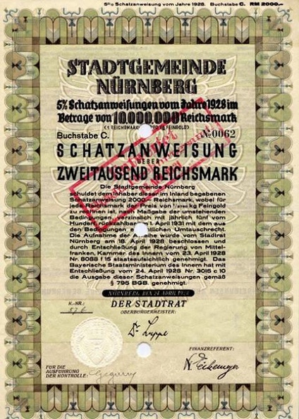 STADTGEMEINDE NÜRNBERG Schatzanweisung 5x10 000 000 RM von 1928  Nr.0062.JPG