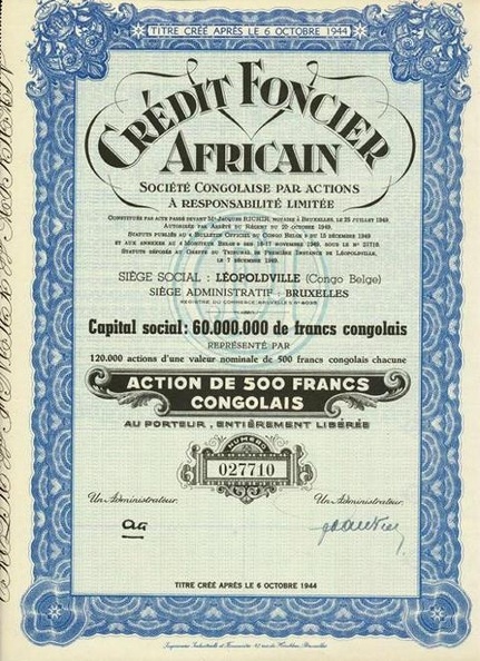 CRÉDIt FONCIER AFRICAIN von 1944  Nr.027710