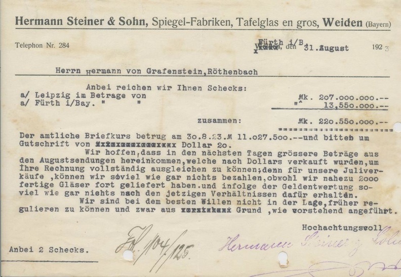 Hermann Steiner & Sohn  1923.08.31