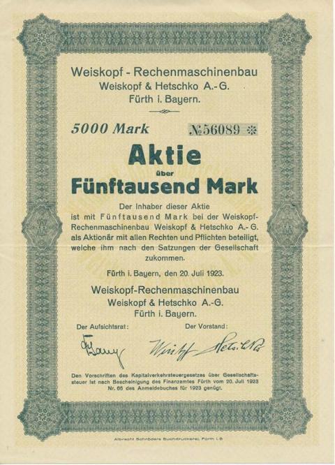 Weiskopf & Hetschko AG Fuerth i. Bayern von 1923  Nr.56089