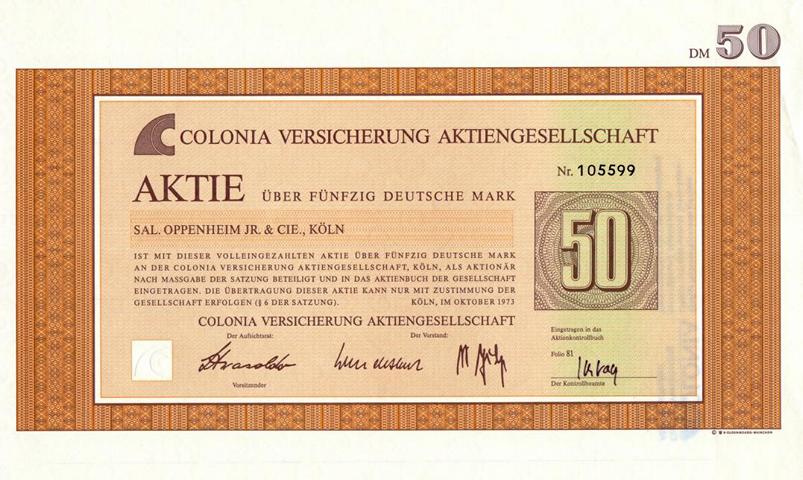 COLONIA AG  50 DM von 1973  Nr.105599