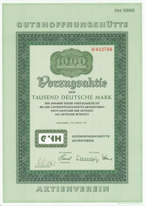 Gutehoffnungshuette  Vorzugsaktie 100 DM von 1975  Nr.042766