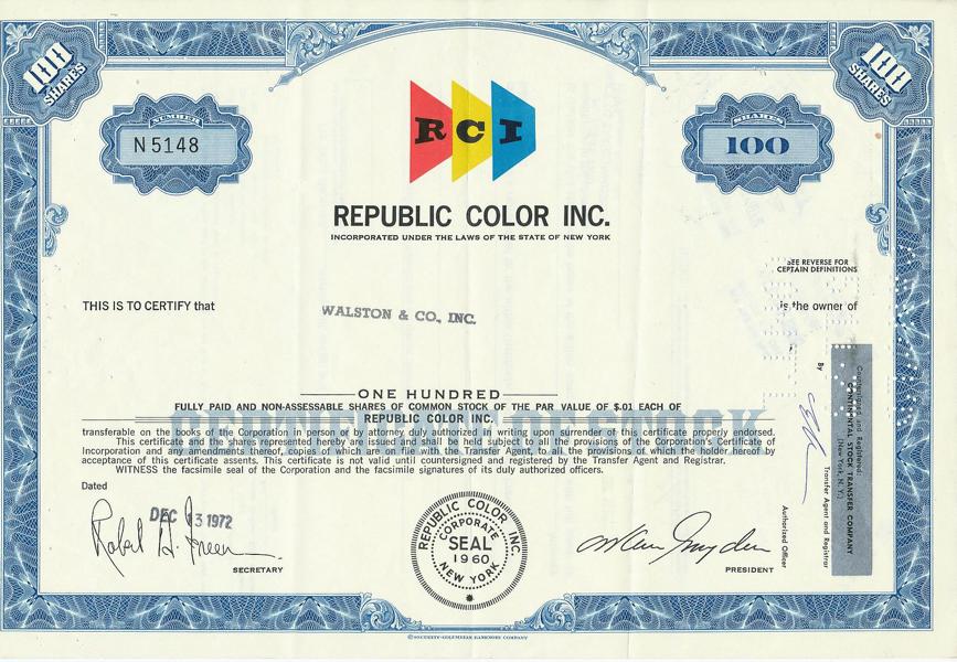 REPUBLIC COLOR INC. von 1972 Nr. N5148