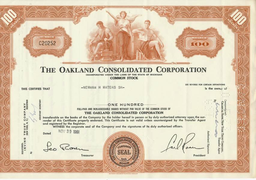 THE OAKLAND CONSOLIDATED CORPORATION von 1961 Nr. C20252