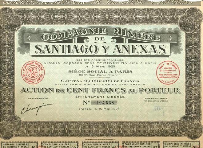 COMPAGNIE MINERE DE SANTIAG) Y ANEXAS von 1928  Nr.494,538.JPG