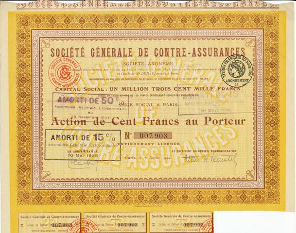 SOCIÉTÉ GÉNÉRALE DE CONTRE-ASSURANCES von 1924  Nr.007,903